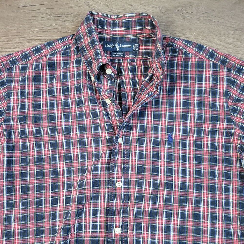 Ralph Lauren Shirt Men 15 Red Plaid Yarmouth Classic Preppy Button Down Casual - Picture 3 of 6